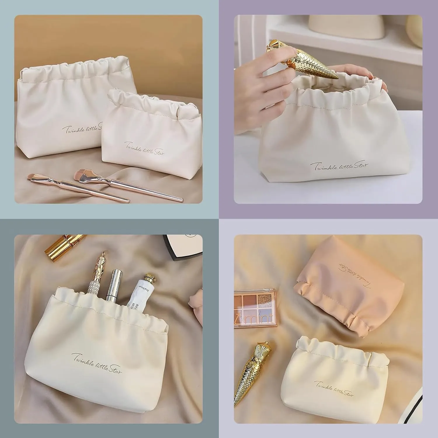 2 PCS Small Makeup Bag for Purse Waterproof Cosmetic Pouch Mini Cosmetic Bags Portable Makeup Bag Set for Women Coin Purse Organizer for Lipstick Jewelry White