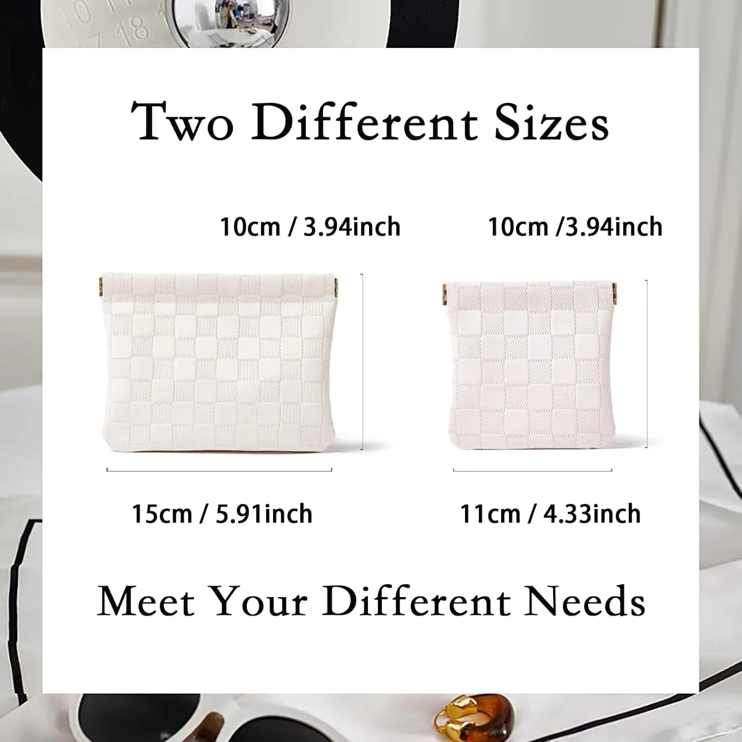 2 PCS Small Makeup Bag for Purse Waterproof Mini Cosmetic Bag for Coin Lipstick Jewelry Portable Mini Makeup Bag Set for Women Small Cosmetic Pouch Makeup Organizer White