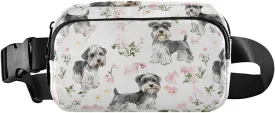 Aesthetic Miniature Schnauzer Dogs White Cute Waist Pack Crossbody Bag for Men Women Water Resistant Chest Bag Belt Bag with Adjustable Strap for Travel Shopping Running