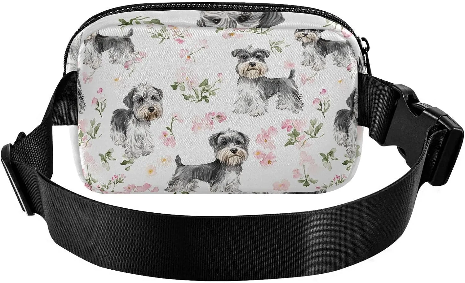 Aesthetic Miniature Schnauzer Dogs White Cute Waist Pack Crossbody Bag for Men Women Water Resistant Chest Bag Belt Bag with Adjustable Strap for Travel Shopping Running