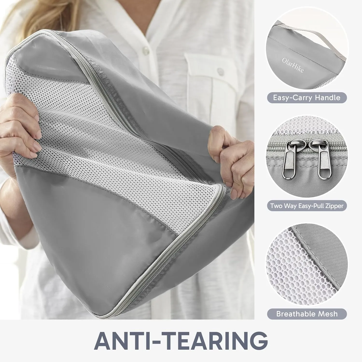 ALL INCLUDED 10 Set Durable Packing Cubes for Suitcases,OlarHike Essentials for Travel, UPGRADED Anti-Tear Stitching, NEW Improved Luggage Packing Organizers for Travel Accessories (Grey)