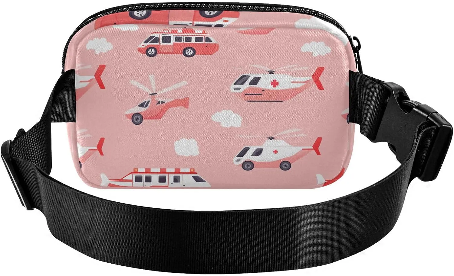 Ambulance Car Helicopter Blush Fashionable Fanny Waist Pack for Men Women Large Capacity Cross Body Bag Belt Pack with Adjustable Strap for Travel Vacation Running