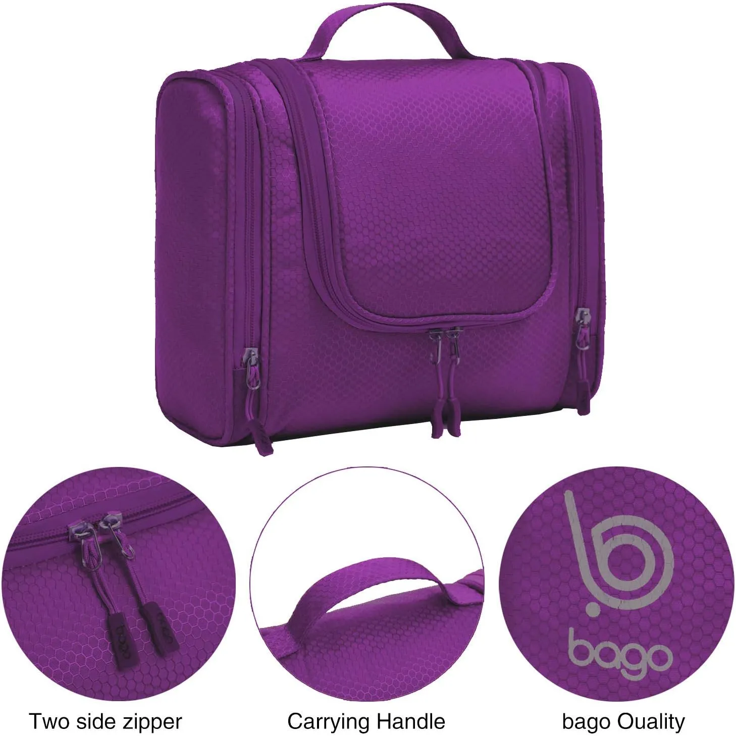 bago Travel Toiletry Bag for Women and Men - Large Waterproof Hanging Toiletry Bag for Bathroom and Travel Bag for Toiletries Organizer (Purple)