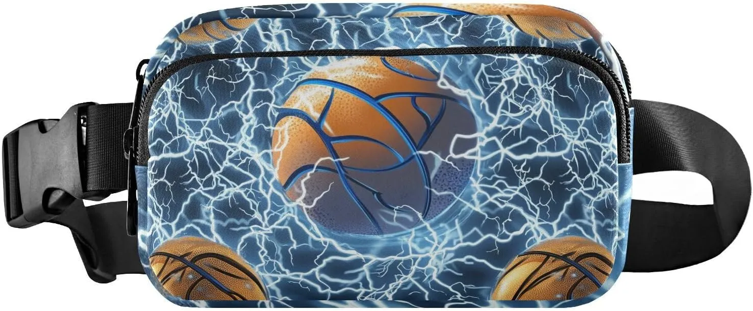 Basketball Blue Lightning Silver Stylish Fanny Waist Pack for Women Men Mini Sling Bag Travel Accessory with Adjustable Strap for Travel Gym Work