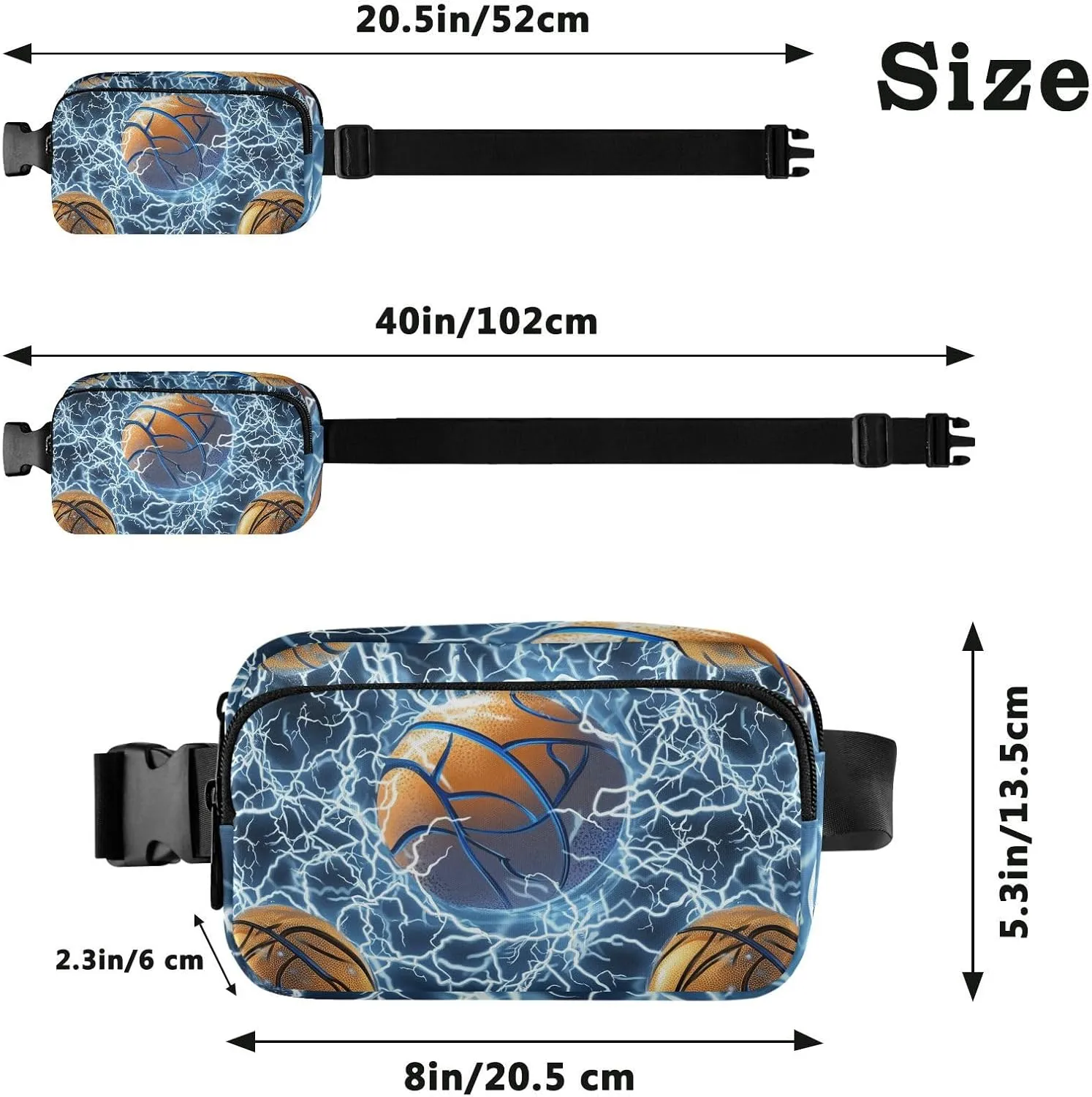 Basketball Blue Lightning Silver Stylish Fanny Waist Pack for Women Men Mini Sling Bag Travel Accessory with Adjustable Strap for Travel Gym Work