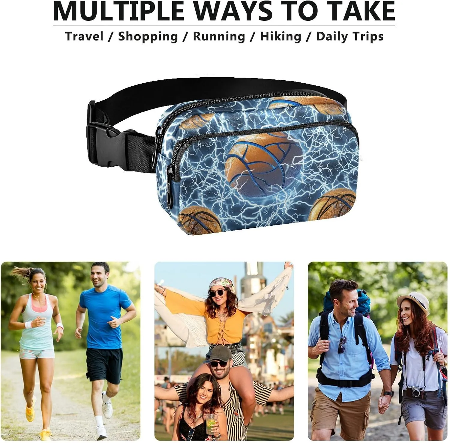 Basketball Blue Lightning Silver Stylish Fanny Waist Pack for Women Men Mini Sling Bag Travel Accessory with Adjustable Strap for Travel Gym Work