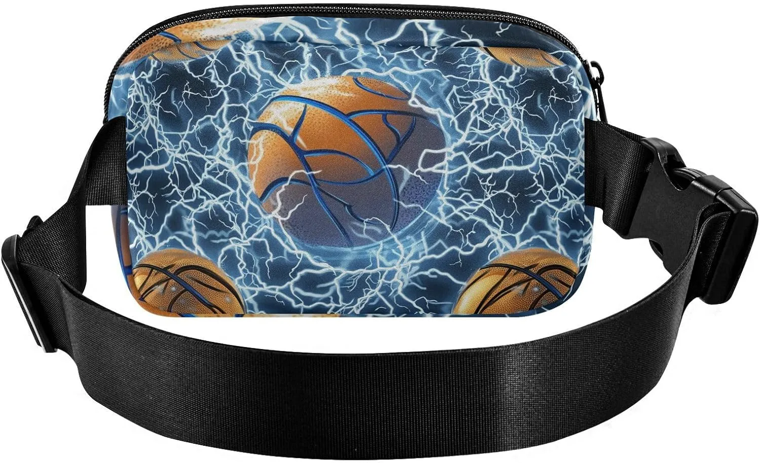 Basketball Blue Lightning Silver Stylish Fanny Waist Pack for Women Men Mini Sling Bag Travel Accessory with Adjustable Strap for Travel Gym Work