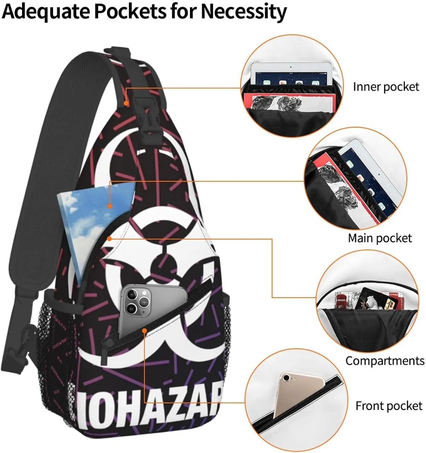 Biohazard Small Crossbody Backpack Sling Bag For Men Women Mini One Shoulder Chest Bags Gym Sport Travel Hiking Daypack