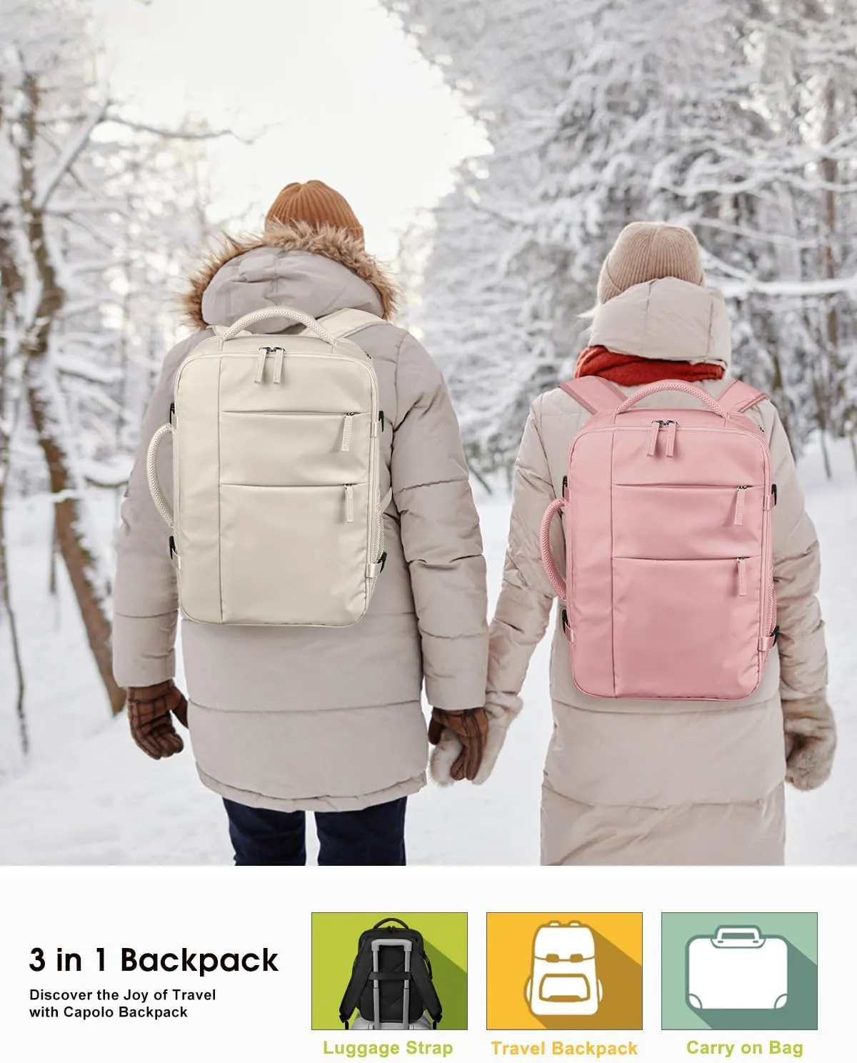 Capolo Travel Backpack for Women Men Waterproof Laptop Backpack Airlines Approved Carry On Backpack Bag Computer Bookbag for Business, Work, Traveling Fits 15.6 Inch Laptop(Beige)