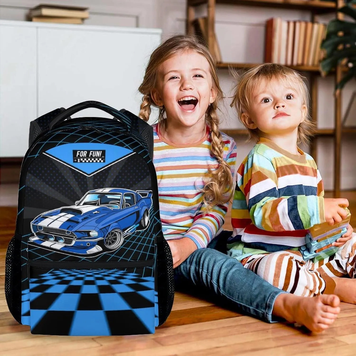 Car Backpack for School - 17 Inches Black Backpacks for Girls, Boys - Cool Bookbag for Highschool