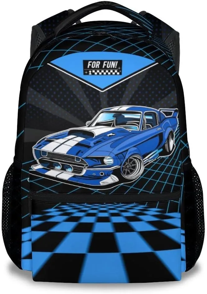 Car Backpack for School - 17 Inches Black Backpacks for Girls, Boys - Cool Bookbag for Highschool