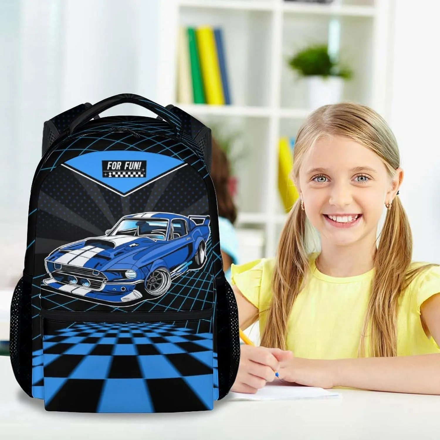 Car Backpack for School - 17 Inches Black Backpacks for Girls, Boys - Cool Bookbag for Highschool