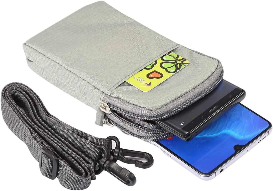 Cell Phone Belt Clip Bag Men, Cell Phone Shoulder Holster, 6.0" Outdoor Travel Vertical Phone Holster Waist Pouch Cellphone Shoulder Messenger Bag Zipper Wallet Phone Holder with Belt Loop Carabiner