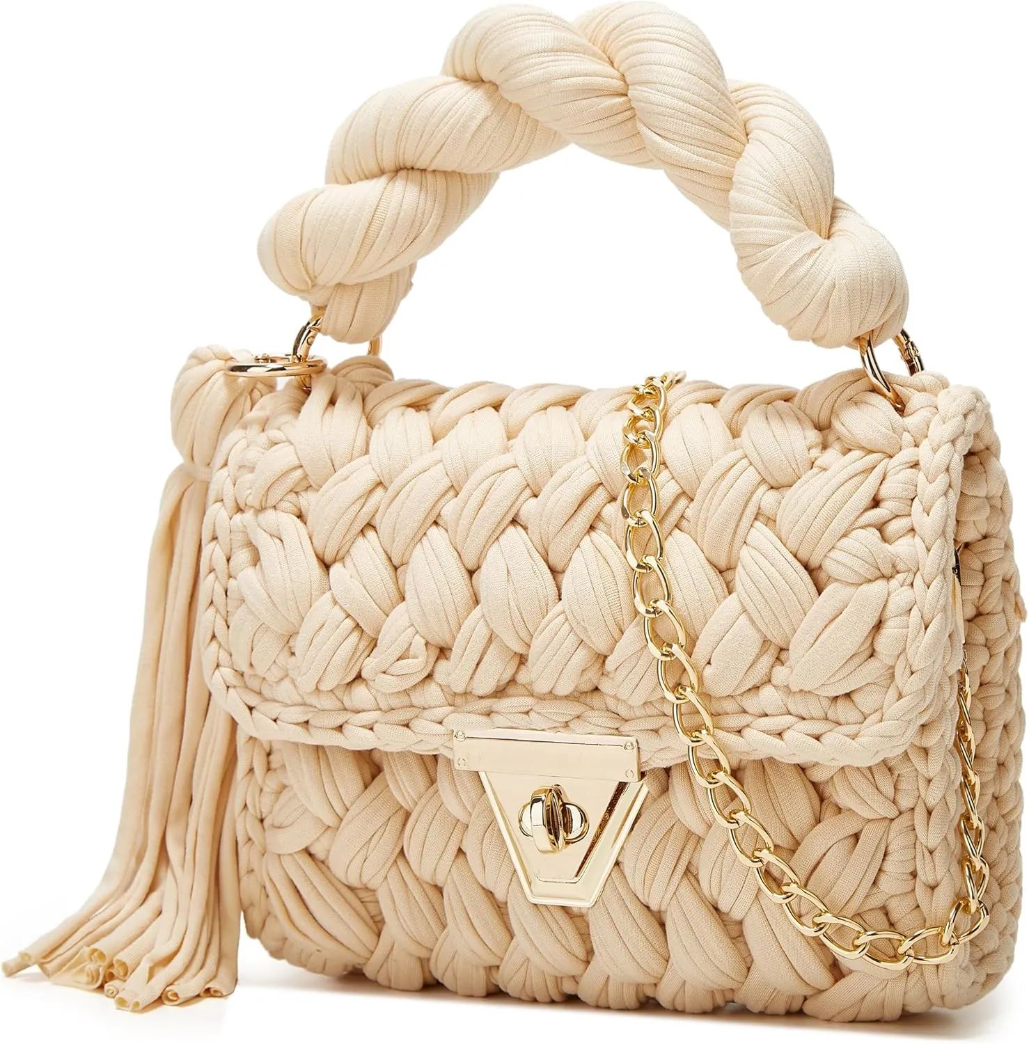 Chunky Yarn Knit Crochet Tote Purse Crossbody Bags for Women - Handwoven Evening Clutch Flap Shoulder Bag
