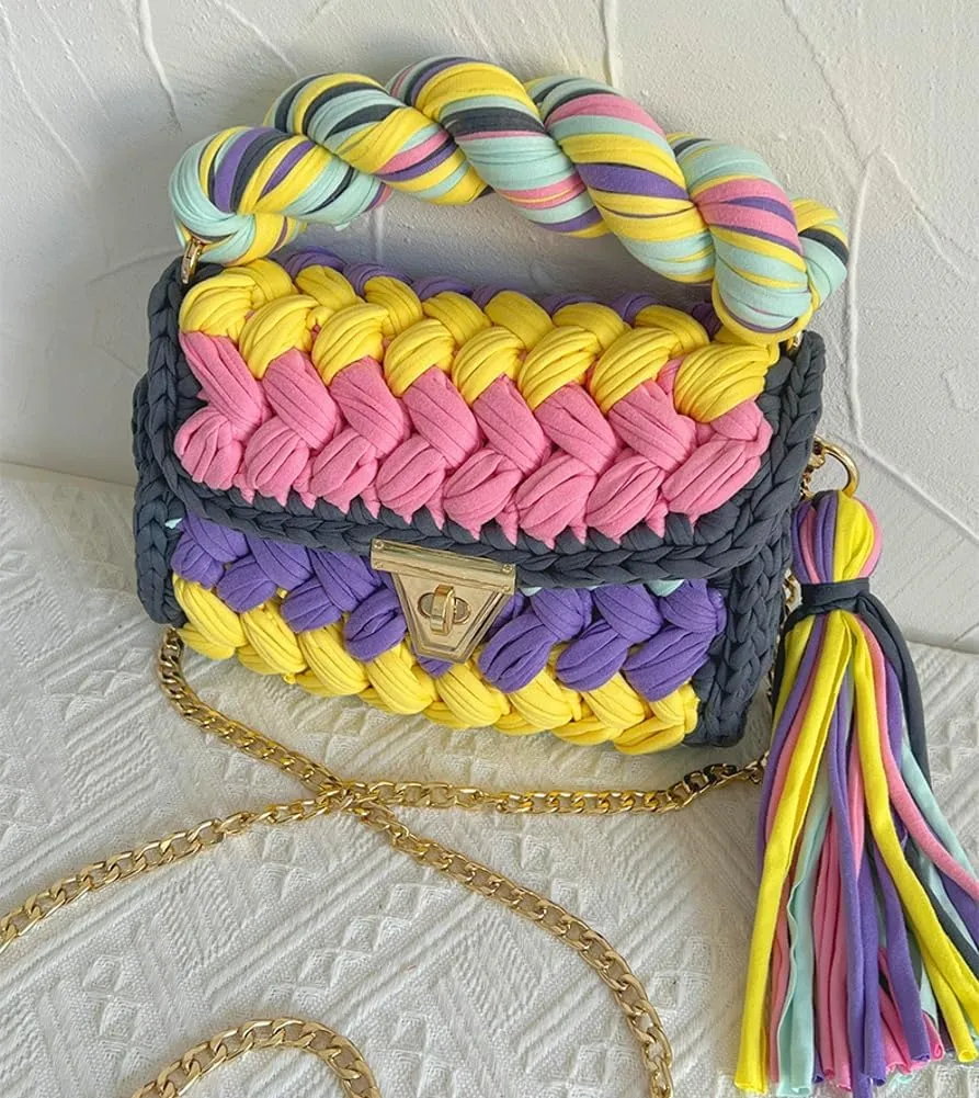 Chunky Yarn Knit Crochet Tote Purse Crossbody Bags for Women - Handwoven Evening Clutch Flap Shoulder Bag