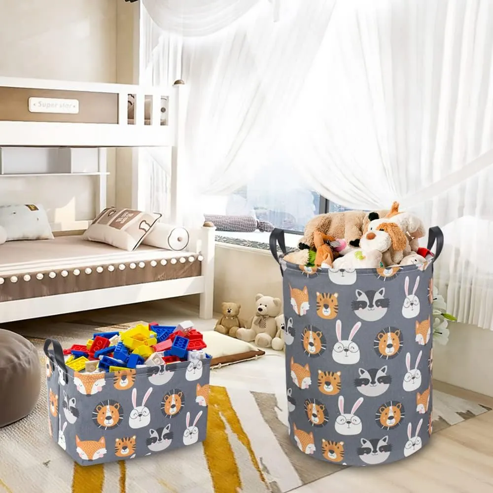 CLOCOR Kids Laundry Basket,Collapsible Fabric Storage Container,Baby Nursery Hamper for Boys,Kids Toys Bucket,Room Decor,Gift Basket(Animal Heads)