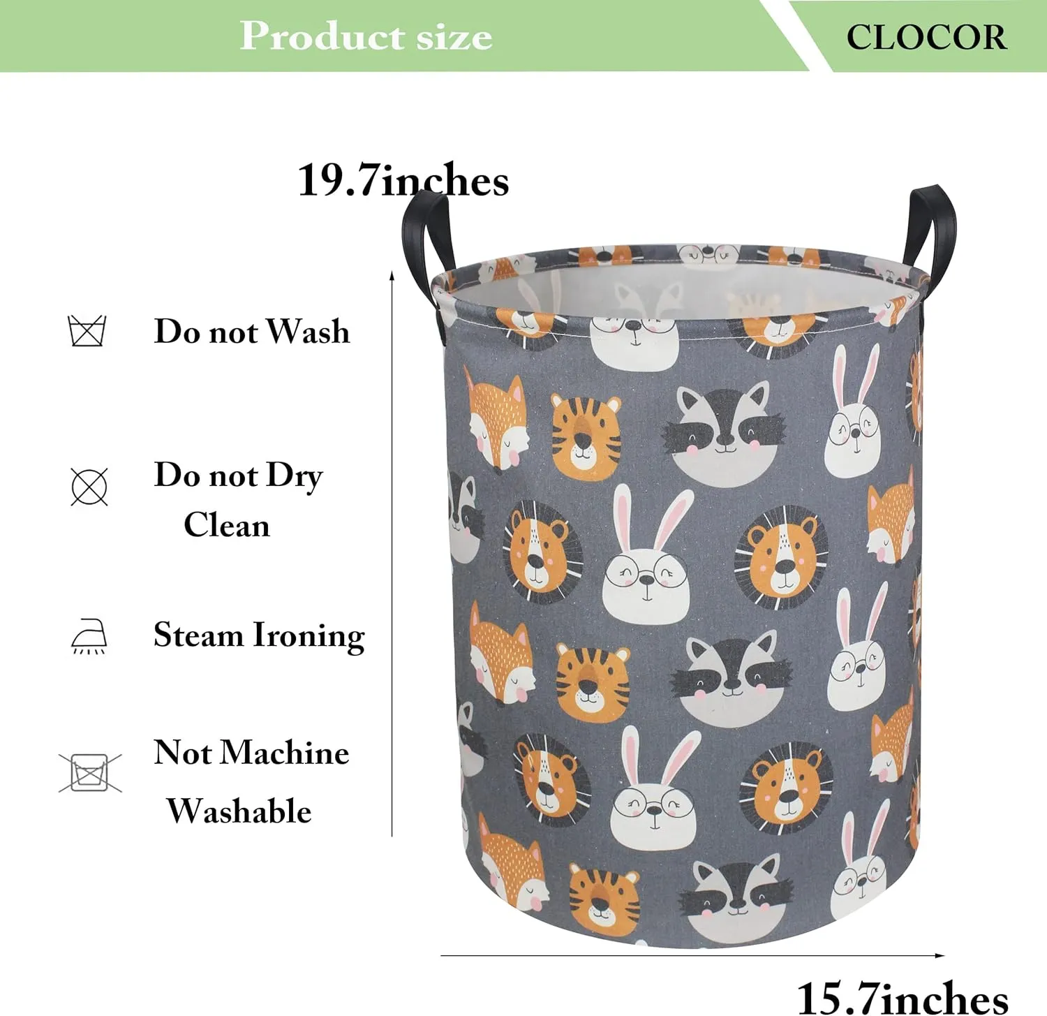 CLOCOR Kids Laundry Basket,Collapsible Fabric Storage Container,Baby Nursery Hamper for Boys,Kids Toys Bucket,Room Decor,Gift Basket(Animal Heads)