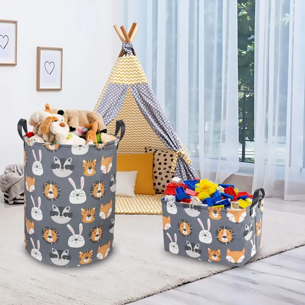 CLOCOR Kids Laundry Basket,Collapsible Fabric Storage Container,Baby Nursery Hamper for Boys,Kids Toys Bucket,Room Decor,Gift Basket(Animal Heads)