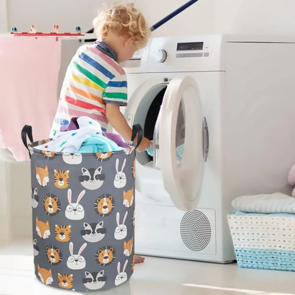 CLOCOR Kids Laundry Basket,Collapsible Fabric Storage Container,Baby Nursery Hamper for Boys,Kids Toys Bucket,Room Decor,Gift Basket(Animal Heads)