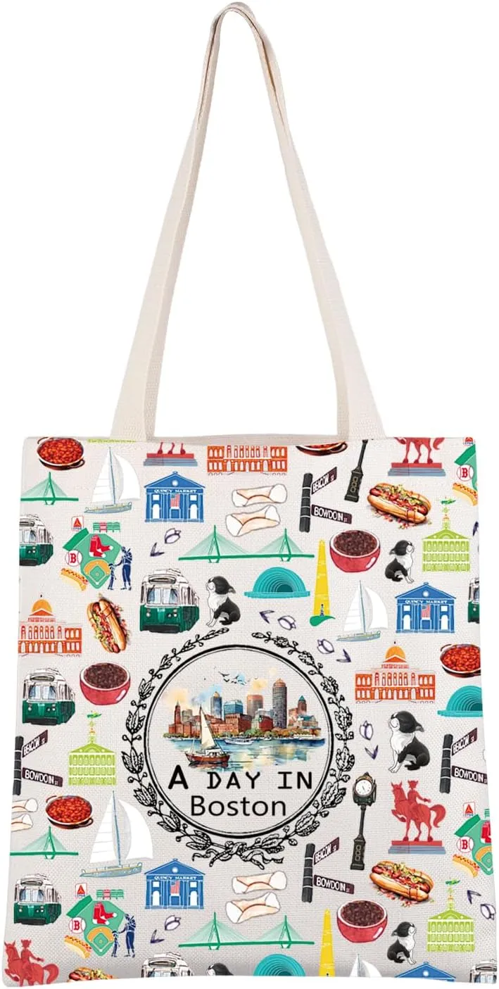 CMNIM Boston Souvenir Gifts Boston Travel Tote Bag Boston Massachusetts Vacation Gift A Day In Boston Shopping Bag