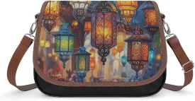 Colorful Lantern Pictures Shoulder Bags PU Leather Shoulder Handbag Large Capacity Crossbody Bag for Women