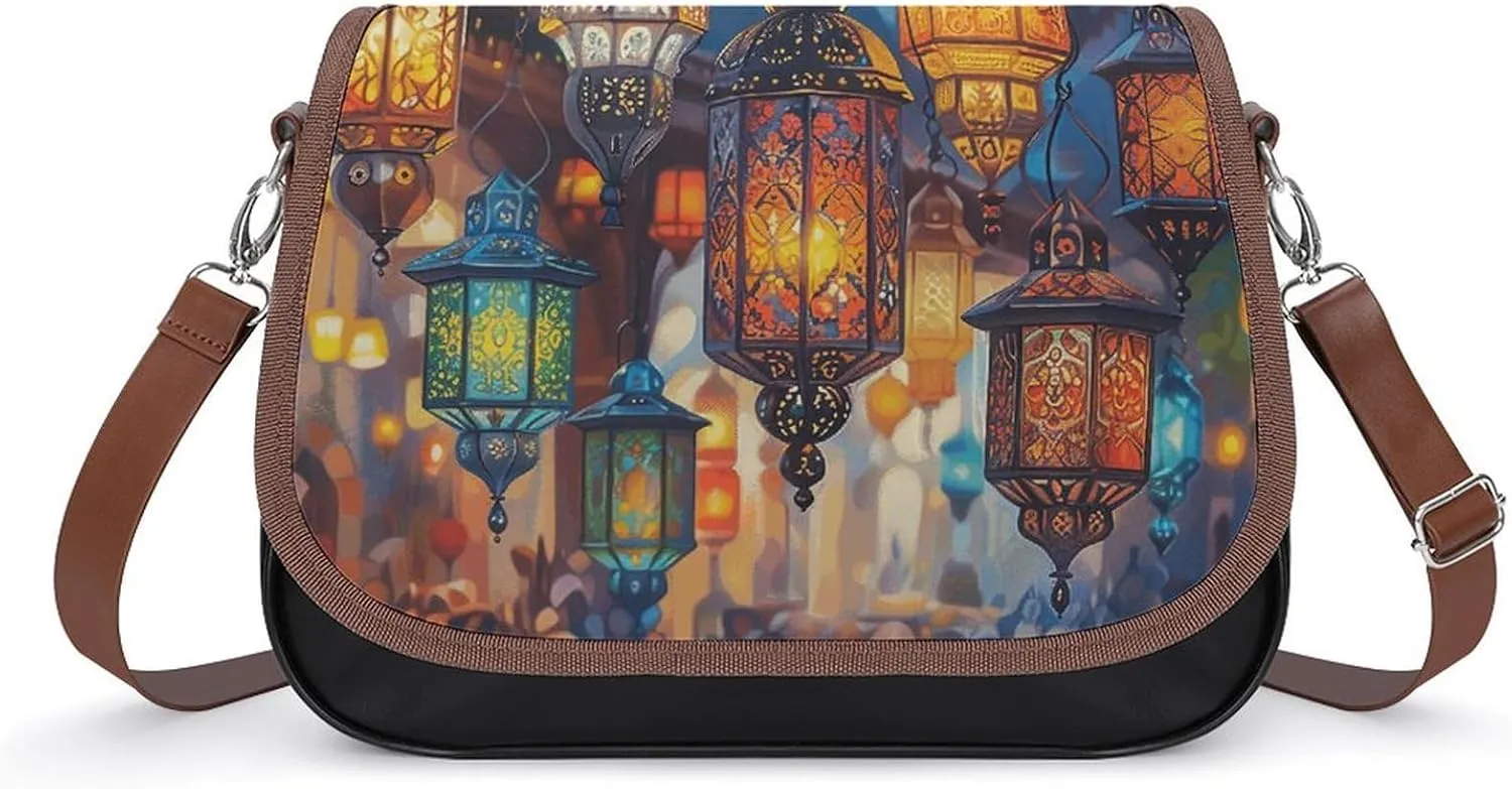 Colorful Lantern Pictures Shoulder Bags PU Leather Shoulder Handbag Large Capacity Crossbody Bag for Women