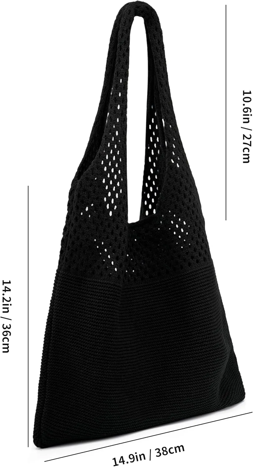Crochet Tote Bag Cute Knit Summer Beach Tote Bags Aesthetic Vacation Bag for Women