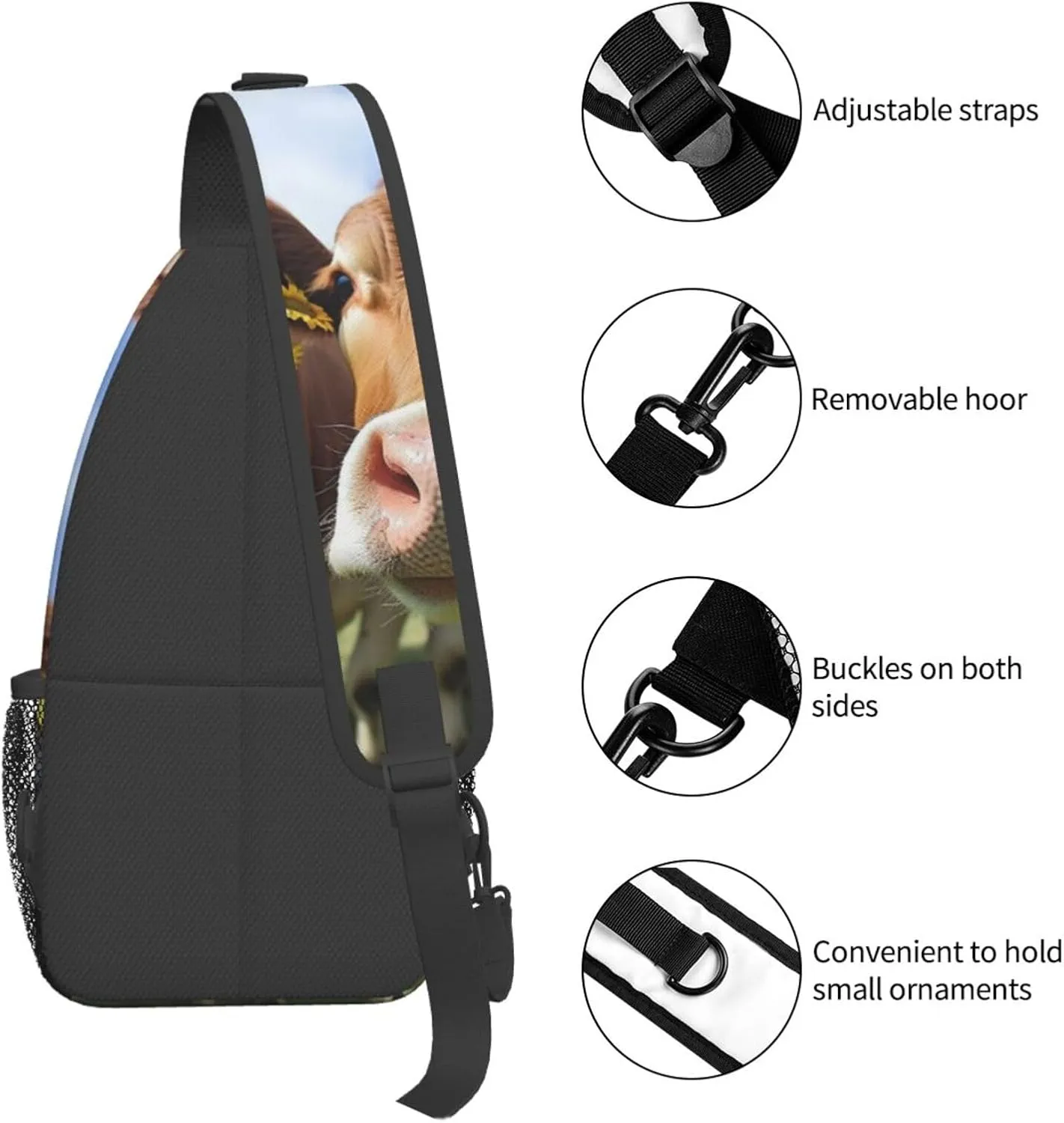 Crossbody Bag for Women Men Pretty Cows Chest Bag Crossbody Sling Bag Adjustable Shoulder Bag