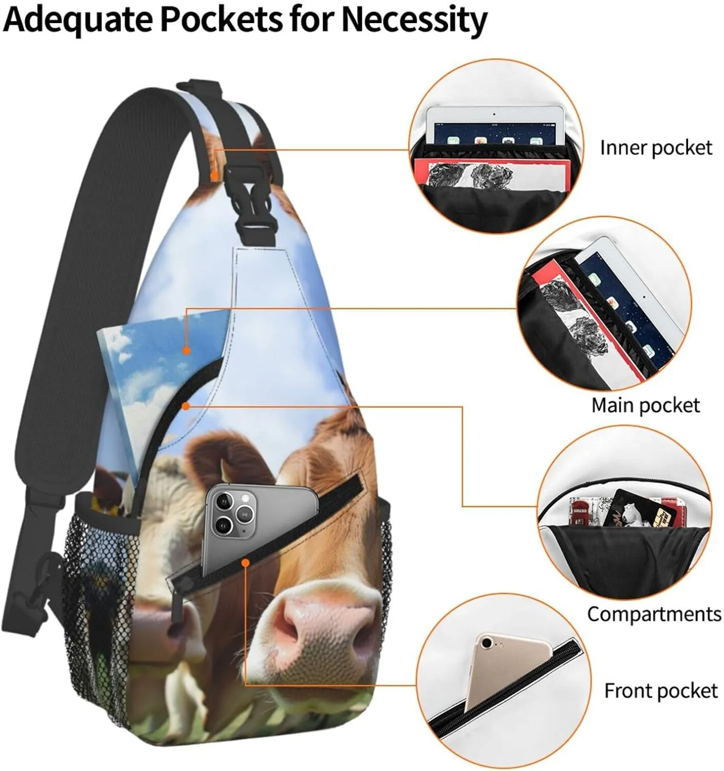 Crossbody Bag for Women Men Pretty Cows Chest Bag Crossbody Sling Bag Adjustable Shoulder Bag