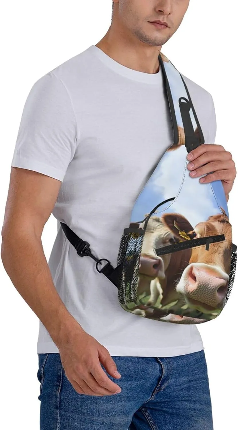 Crossbody Bag for Women Men Pretty Cows Chest Bag Crossbody Sling Bag Adjustable Shoulder Bag