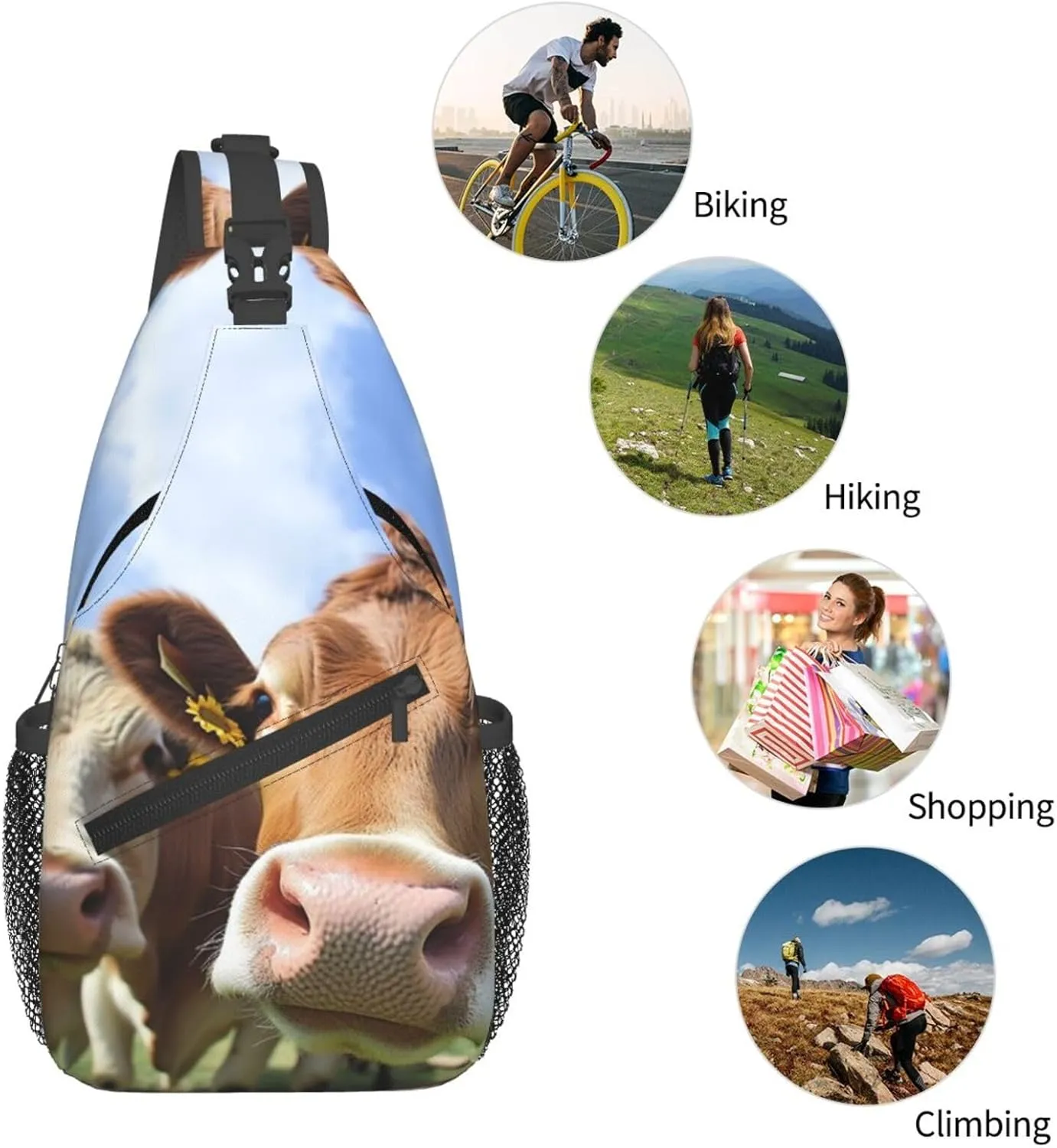Crossbody Bag for Women Men Pretty Cows Chest Bag Crossbody Sling Bag Adjustable Shoulder Bag
