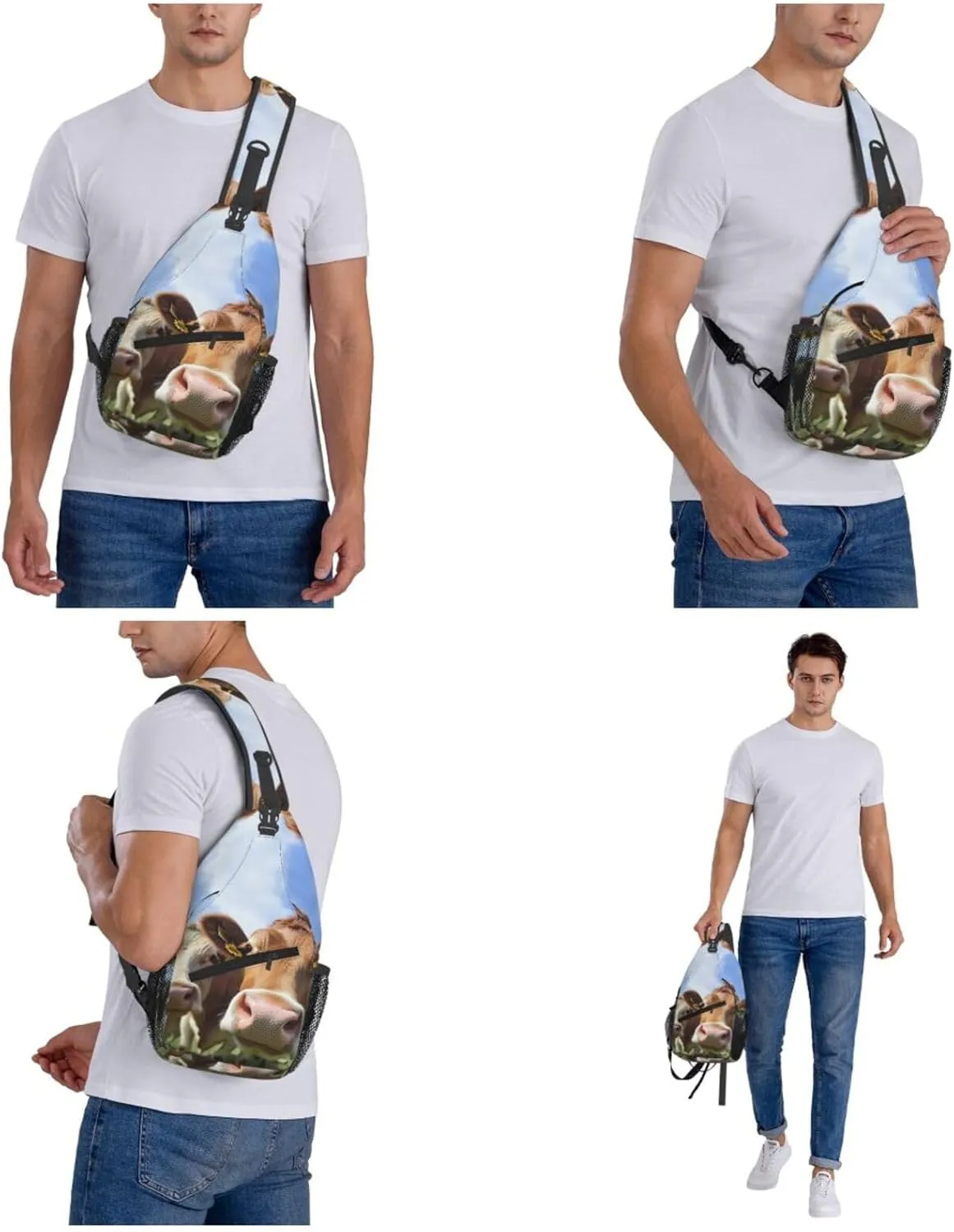 Crossbody Bag for Women Men Pretty Cows Chest Bag Crossbody Sling Bag Adjustable Shoulder Bag