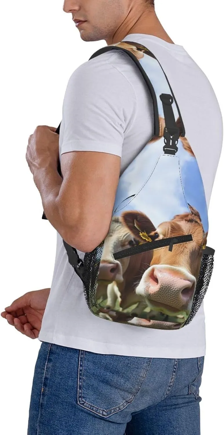 Crossbody Bag for Women Men Pretty Cows Chest Bag Crossbody Sling Bag Adjustable Shoulder Bag