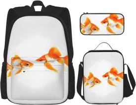 Cute Goldfish Print Pencil Case Lightweight Casual Fashion Backpack Lunch Bag Large Capacity Travel Bag