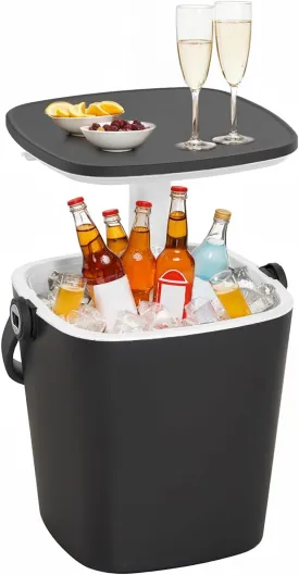 DRATO Outdoor Cooler Table Rattan Style Patio 8 Gallon Beer and Wine Cooler Height-Adjustable Outdoor 3-in-1 Ice with Drainage Plug for Deck Pool Party Barbecue Picnic