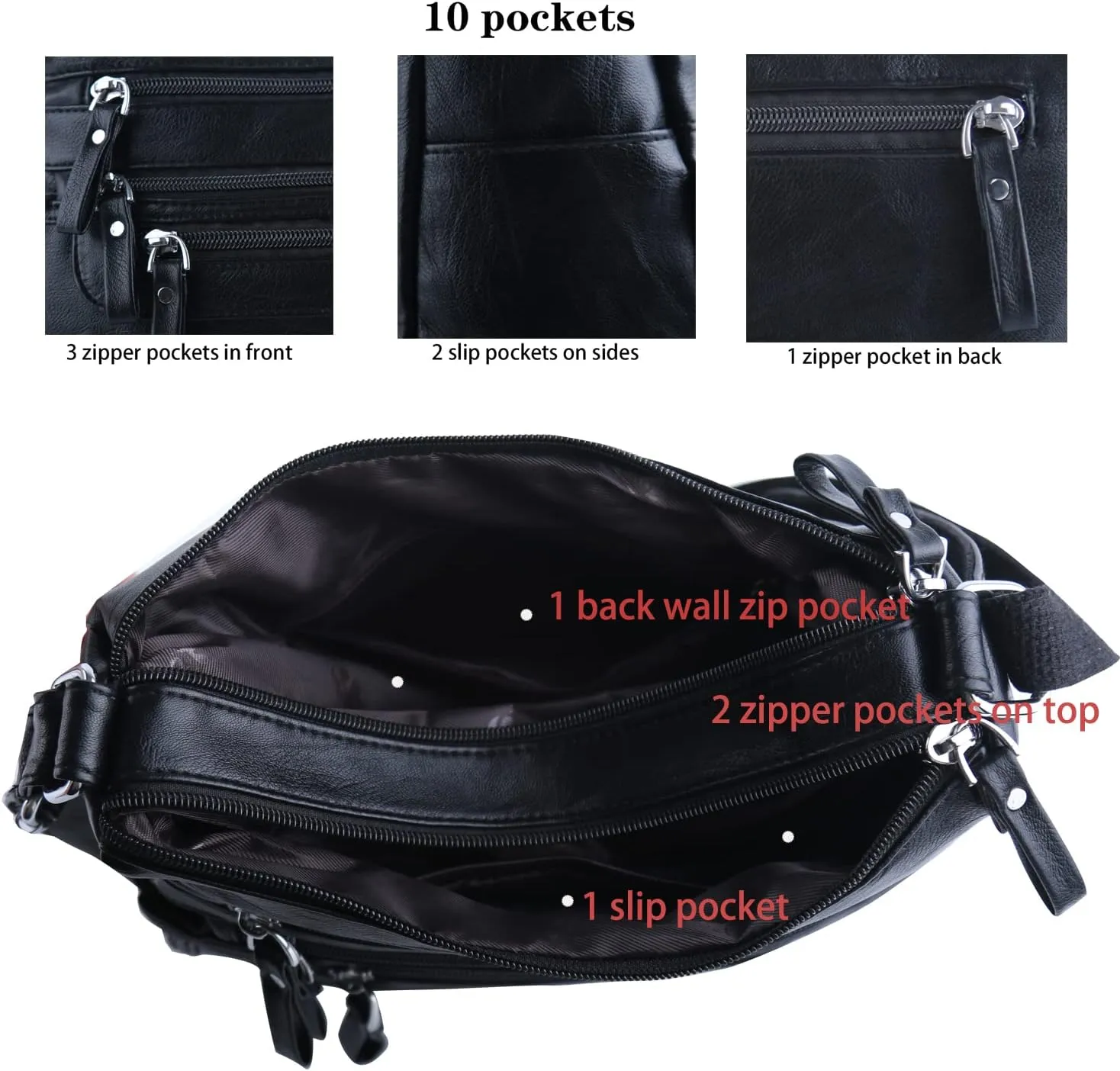 ELDA 10 Pockets Crossbody Purses for Women Medium Pocketbooks Lightweight Ladies Satchel Bag Multi Pocket Shoulder Handbag