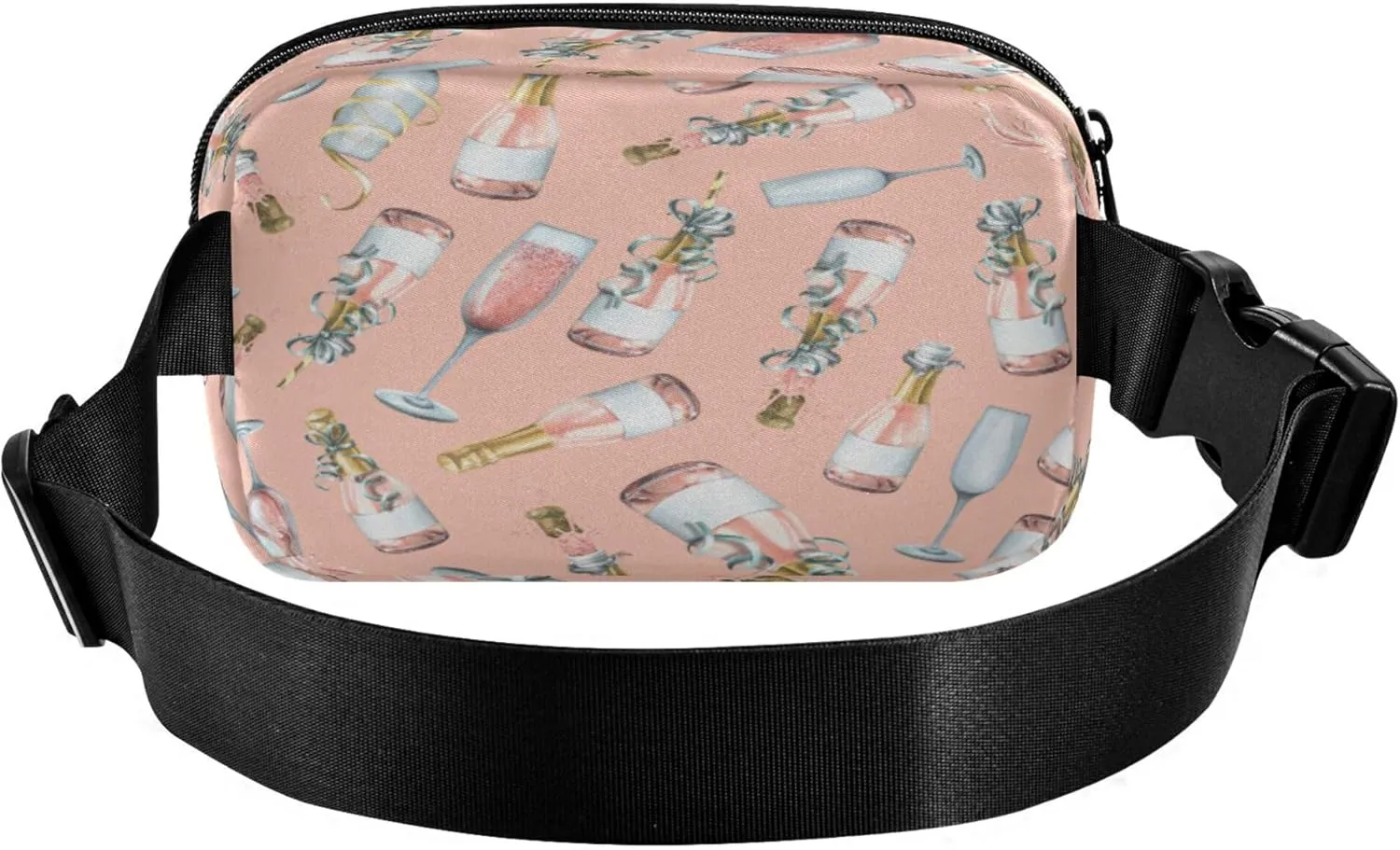 Exnundod Fanny Waist Packs Champagne Bottles and Glasses Running Hiking Waist Pack Fashionable Zipper Belt Bag for Workout Traveling