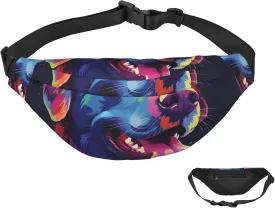 Fanny Pack Belt Bag for Women Men Waterproof Waist Pack Colorful Sugar Skull Waist Bag with Adjustable Strap, Colorful Dog, One Size