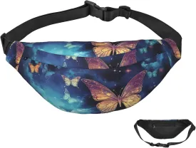 Fanny Pack Belt Bag for Women Men Waterproof Waist Pack Tiger Colorful Sunset Waist Bag with Adjustable Strap, Starry Sky Butterfly, One Size