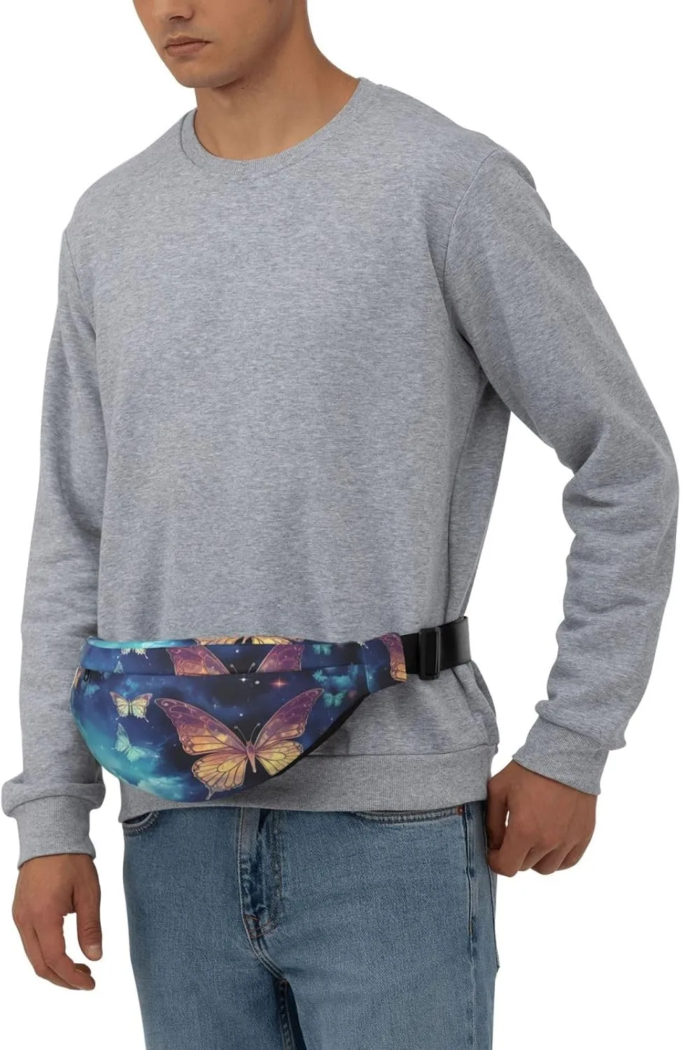 Fanny Pack Belt Bag for Women Men Waterproof Waist Pack Tiger Colorful Sunset Waist Bag with Adjustable Strap, Starry Sky Butterfly, One Size