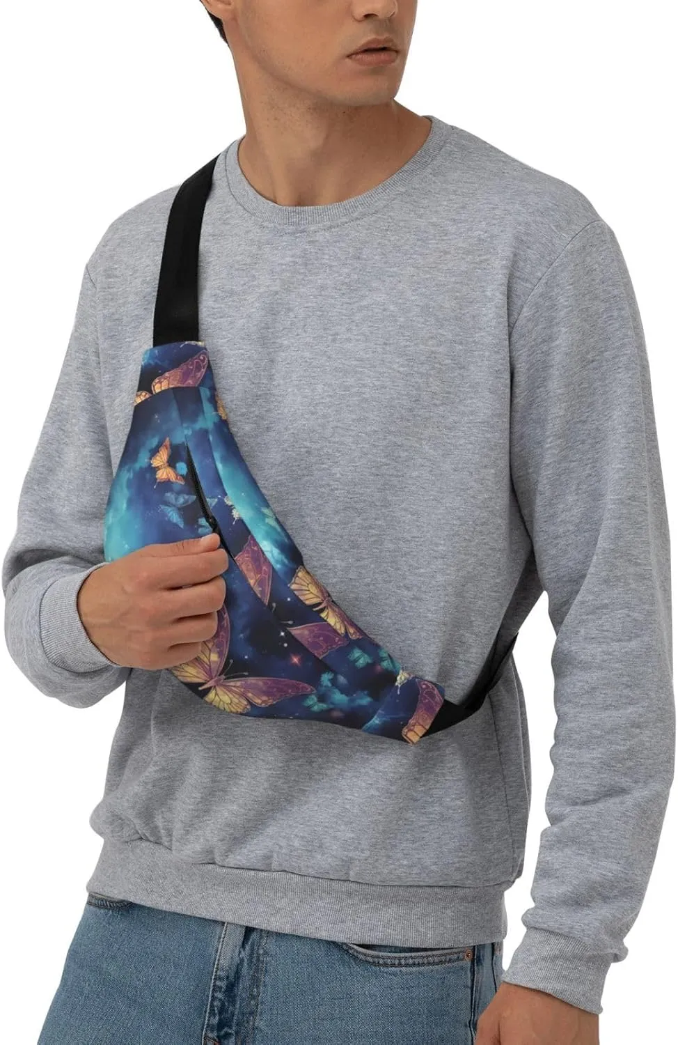 Fanny Pack Belt Bag for Women Men Waterproof Waist Pack Tiger Colorful Sunset Waist Bag with Adjustable Strap, Starry Sky Butterfly, One Size