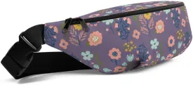 Floral Fanny Pack for Women  Purple Waist Bag with Pastel Flower Design  Adjustable Travel & Festival Belt Bag