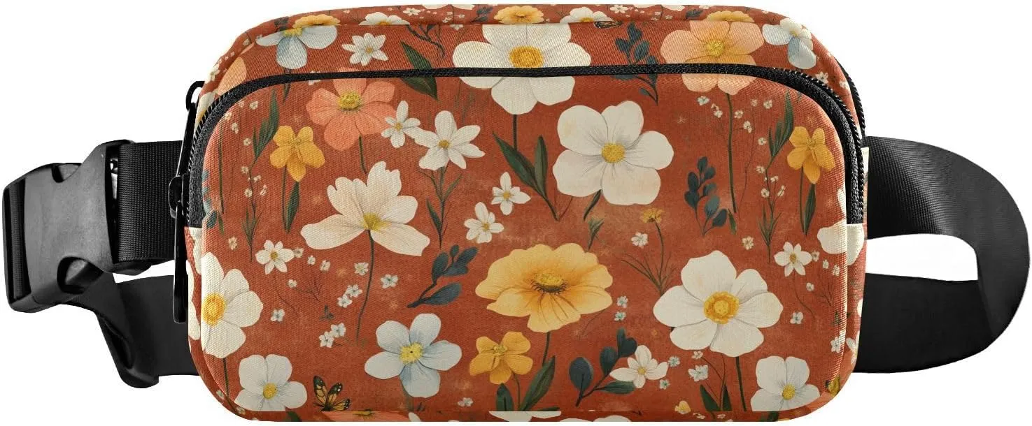 Florals Terracotta Fanny Pack Belt Bag Crossbody Bags for Women with Adjustable Strap Mini Everywhere Waist Pouch for Workout Running