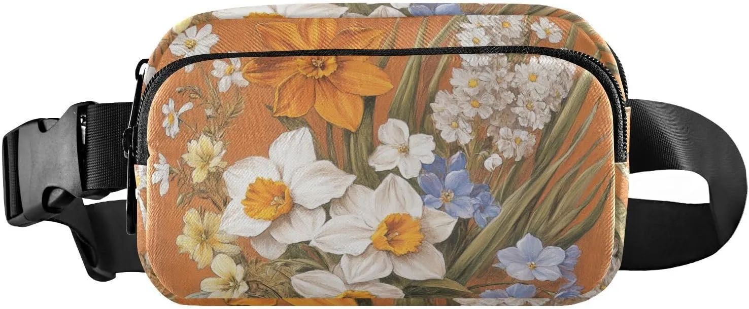 Flowers Daffodil Phlox Butterflies Bees Terracotta Fashionable Waist Bag Fanny Pack for Women Men Teens Mini Chest Belt Bum Bag with Adjustable Strap for Travel Gym Work