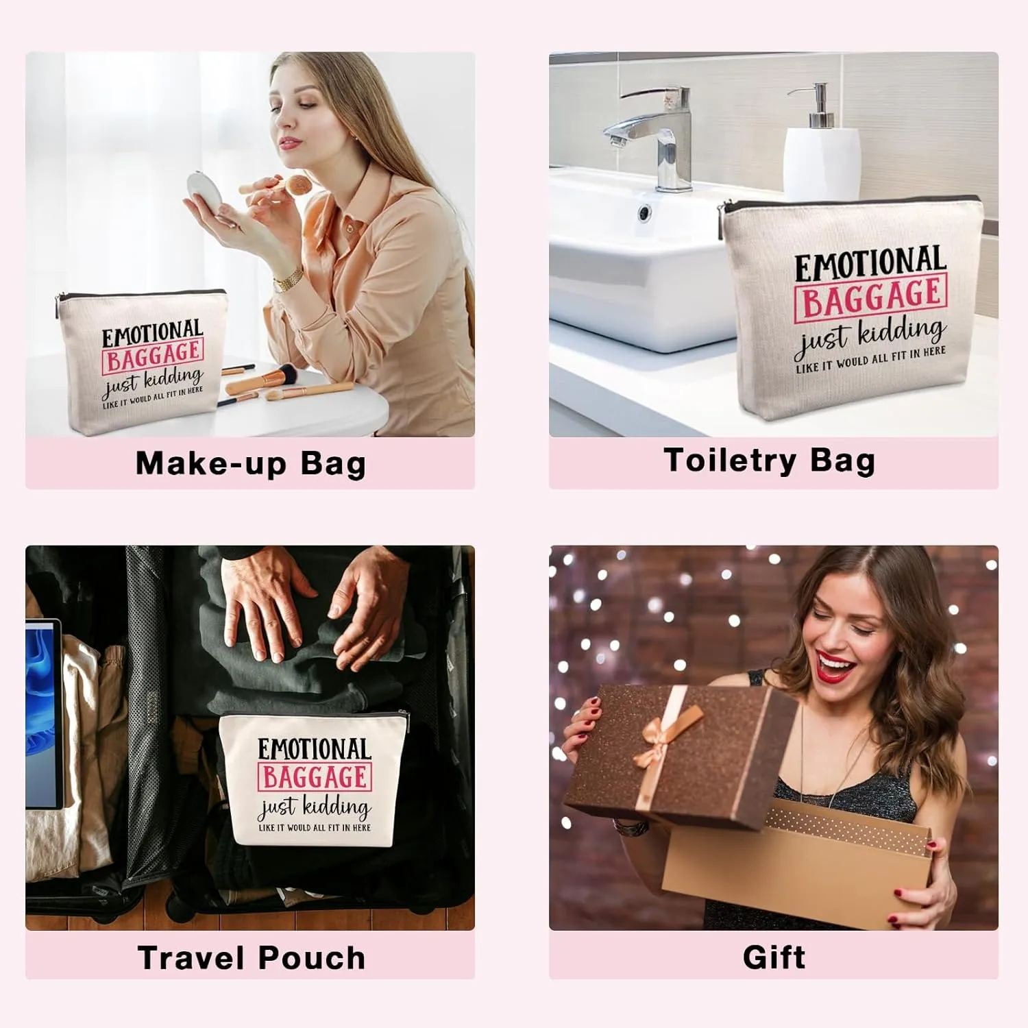 Funny Gifts for Women Friends Travel Cosmetic Bag, Gag Gifts Christmas Farewell Friendship Gifts for Best Friends Sister Coworkers Emotional Baggage Travel Makeup Bags for Women