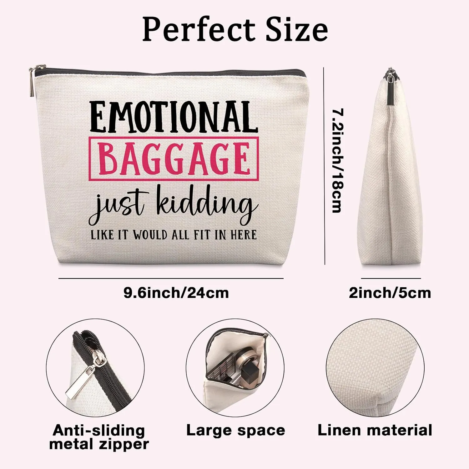 Funny Gifts for Women Friends Travel Cosmetic Bag, Gag Gifts Christmas Farewell Friendship Gifts for Best Friends Sister Coworkers Emotional Baggage Travel Makeup Bags for Women