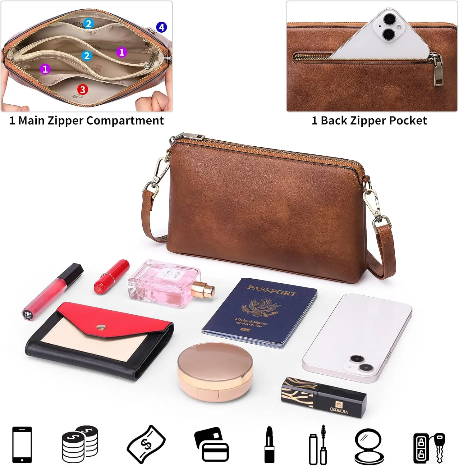 GAEKEAO Crossbody Bags for Women RFID Blocking Leather Cross Body Bag Purses Women's Crossbody Handbags with Wristlet Strap