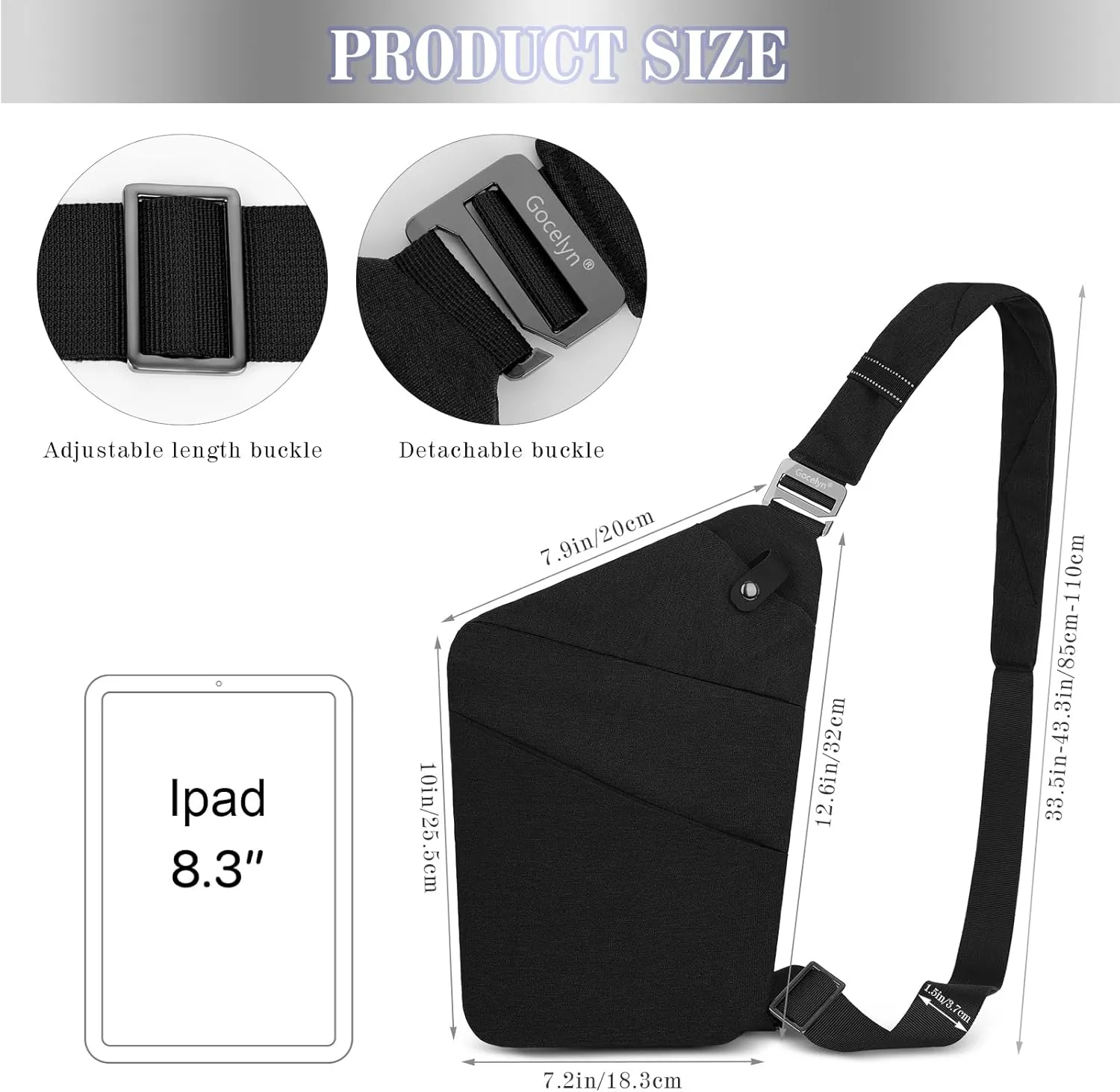 Gocelyn Anti-Theft Crossbody Bag Multi-pocket Chest Bag Sling Shoulder Bag For Mens Womens Travel Walking Hiking Cruise