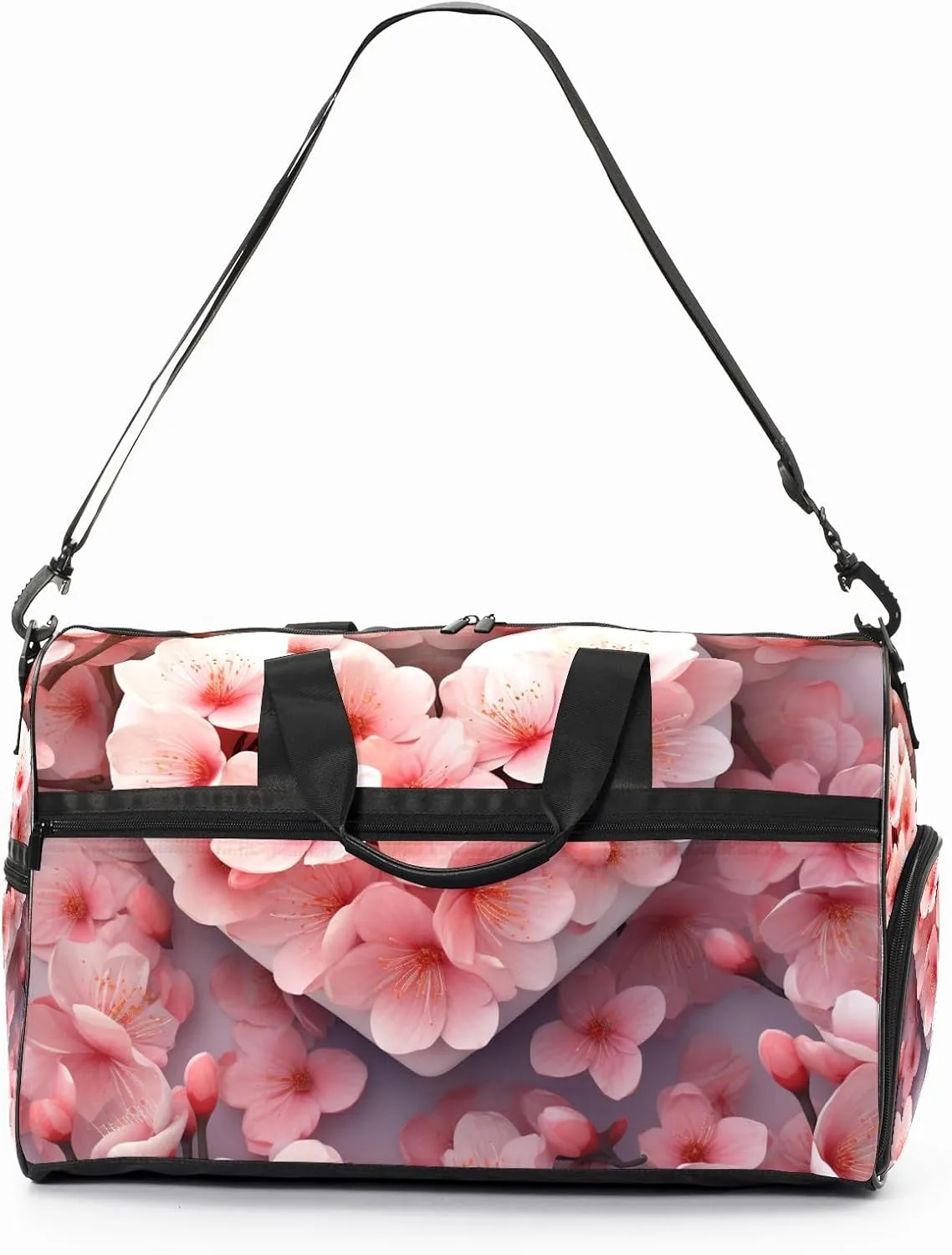Gym Bag for Women Men, Yoga Bag with Shoe Pocket, Travel Duffel Tote Bag for Plane, Workout, Swimming, Weekend Overnight Bag Carry on Bag Hospital Holdalls, Love Peach Blossom - 4