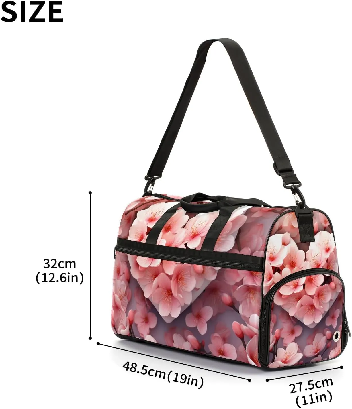 Gym Bag for Women Men, Yoga Bag with Shoe Pocket, Travel Duffel Tote Bag for Plane, Workout, Swimming, Weekend Overnight Bag Carry on Bag Hospital Holdalls, Love Peach Blossom - 4